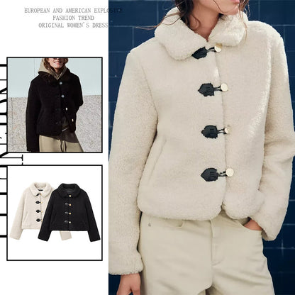 Cappotto corto soffice in pile termico da donna