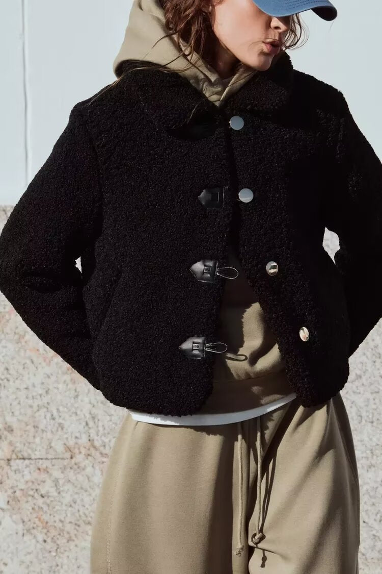 Cappotto corto soffice in pile termico da donna